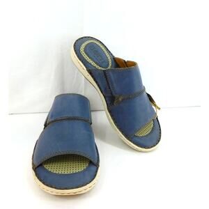 Born Men's Marco Navy Oceano Full Grain Leather Slide Sandals Shoes Size 10 New